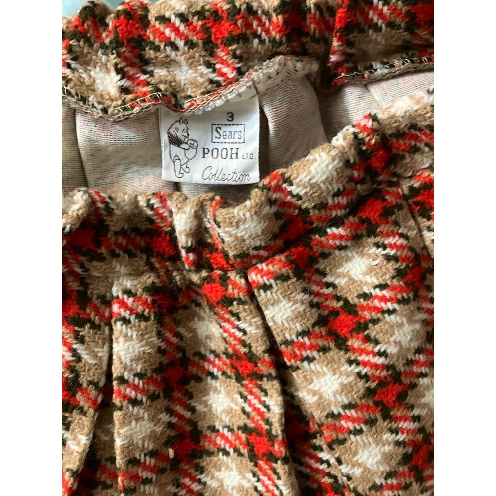 Vintage Sears Pooh Collection Skirt‎ Red Tan Plaid Little Girls Size 3